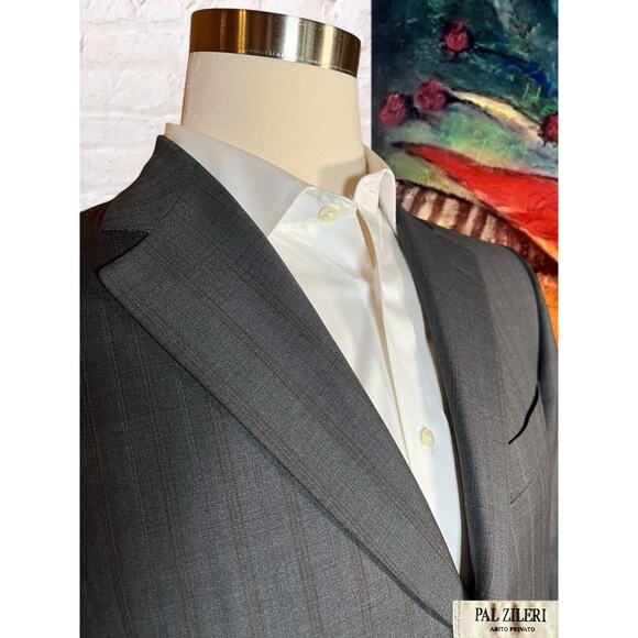Pal Zileri 40R 32W Gray - Rust Purple Stripe 2 Piece Suit Jacket and Pants Set - Picture 3 of 16
